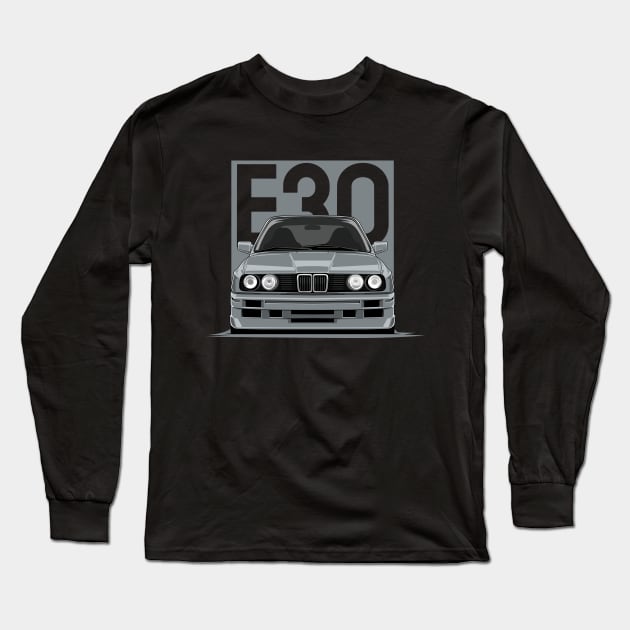 E30 Car Illustration - Grey Long Sleeve T-Shirt by yourcar.art